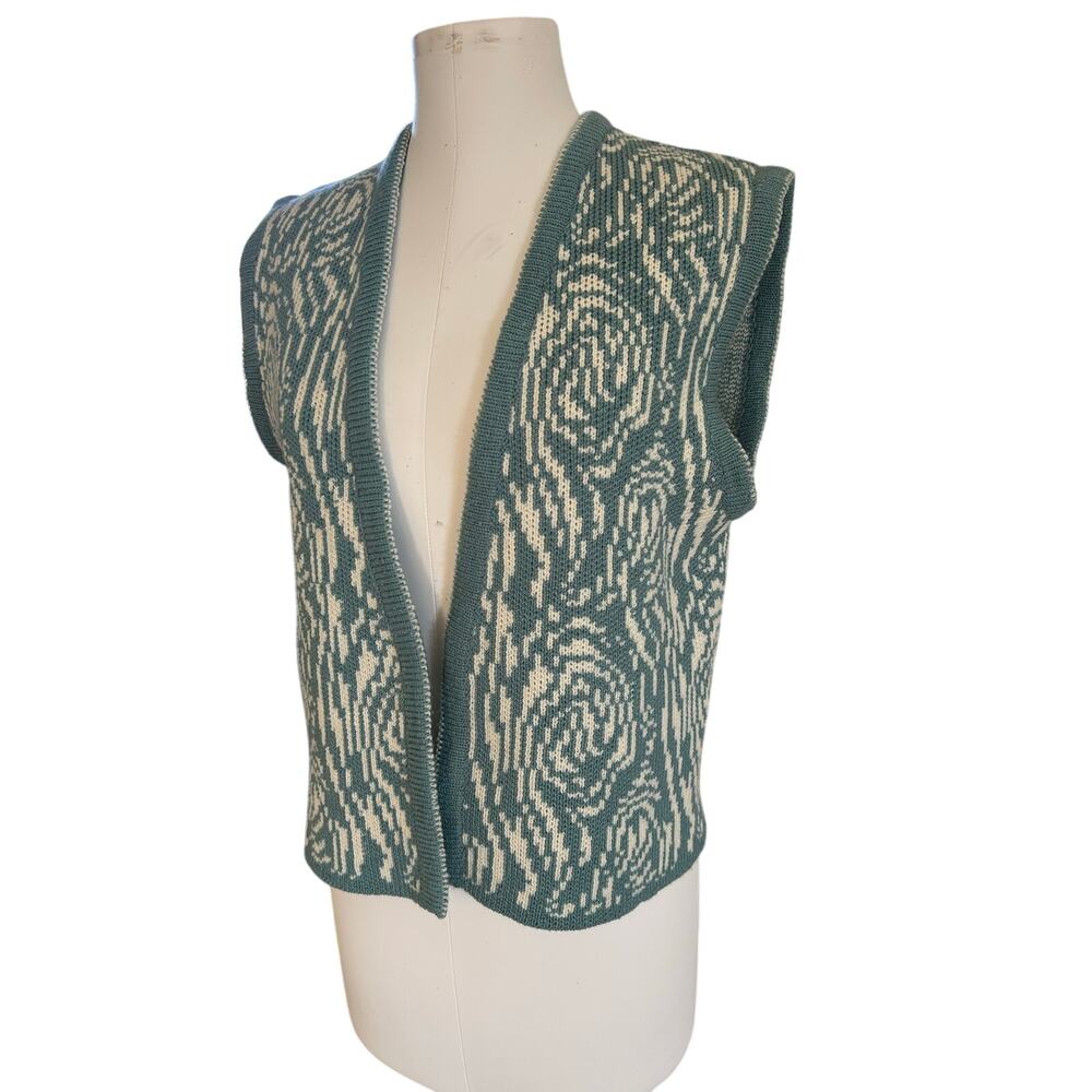 Vintage Hand Knit Sweater Vest Boho Teal Cream Size S/M Festival Hippie Retro - Picture 6 of 7